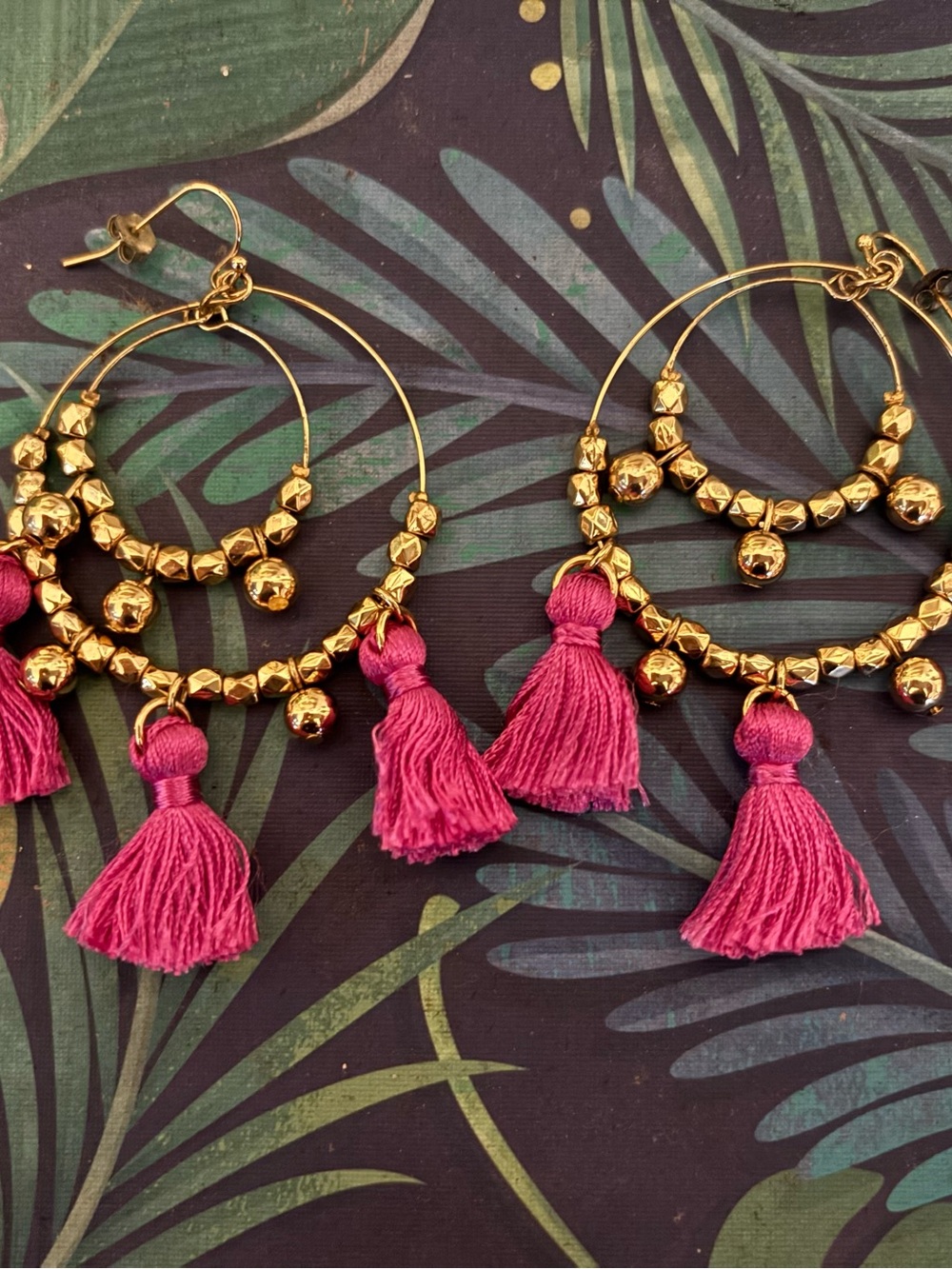 Lilly Pulitzer Gold Hoop Earrings with Pink Tassels